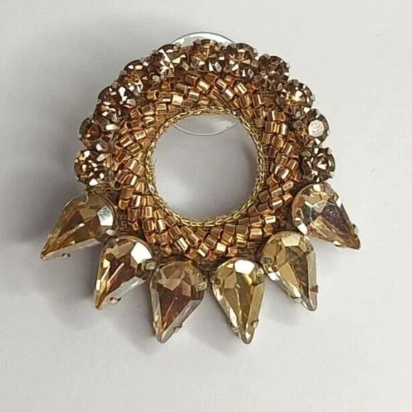 Anthropologie Deepa Gurnani Earrings Valencia Beaded Crystal Gold Studs - Picture 6 of 11